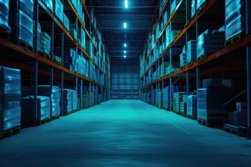 Innovative Warehouse Management with Sky-Blue and Navy Hues