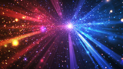 Abstract background with colorful laser beams and stars.