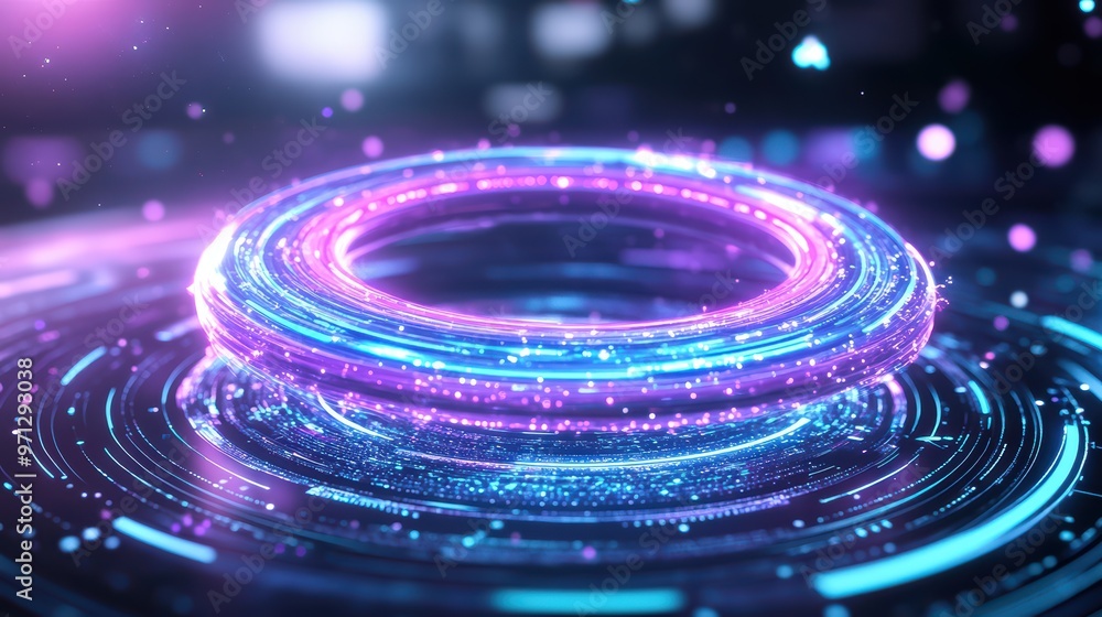 Aufkleber futuristic light ring with vibrant colors, creating a dynamic visual effect. ideal for technology an