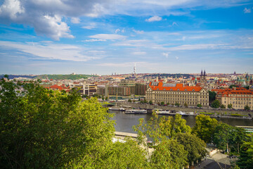 Fototapeta premium panoramic cityscape of Prague from Letna Hill park