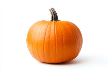 Obraz premium Bright Orange Pumpkin on a White Background, Ideal for Autumn Decor and Festivities