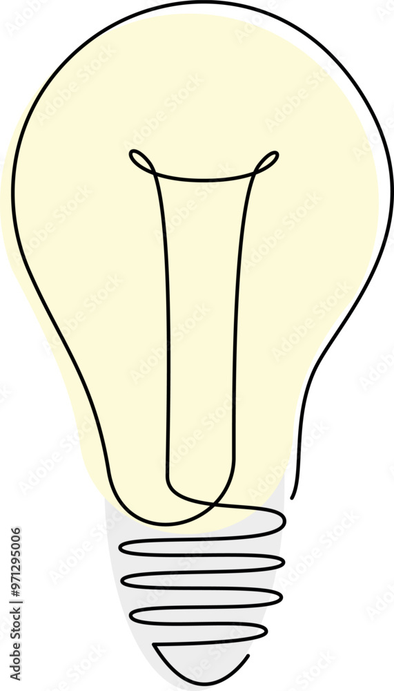 Poster light bulb drawn by one continuous line. electricity consumption concept. single line vector illustr