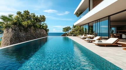 Fototapeta premium Luxury Villa Infinity Pool with Ocean View