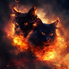 cats with fire background