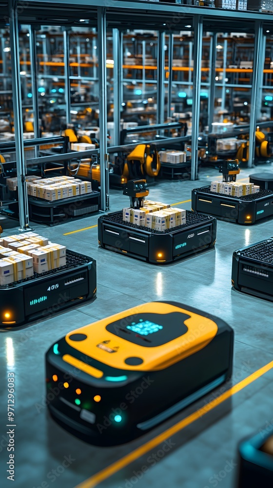 Poster automated warehouse with robots