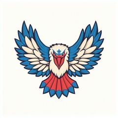 Obraz premium Cartoon Eagle Mascot Logo Design with Blue and Red Wings