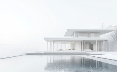 Obraz premium Black line sketch, soft light shadows, white background. 3D rendering of modern cozy house on the hill with garage and pool.