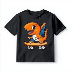 Cute Cartoon Dinosaur Skateboarding T Shirt Design