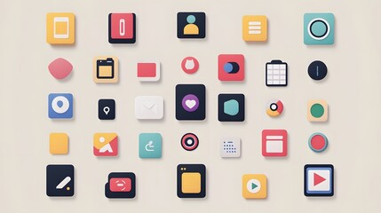Minimalist tech icons in perfect symmetry on a neutral background