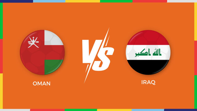 oman vs iraq republic flag in circle for sports banner. vector illustrator