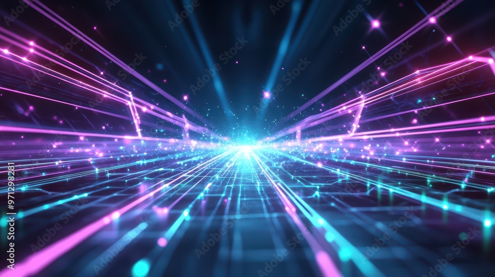 Aufkleber vibrant digital background with glowing lines and lights creating a dynamic, futuristic scene filled