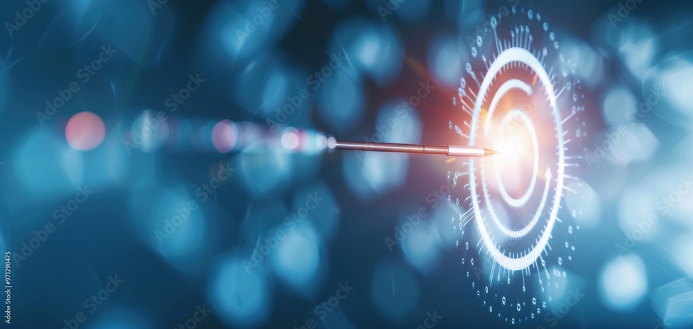 Aufkleber A dynamic abstract image featuring a glowing target with concentric circles and a bright point of light, symbolizing focus and precision.