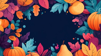 Autumnal pumpkin harvest scene with orange leaves, perfect for Halloween or Thanksgiving designs