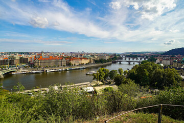 panoramic cityscape of Prague and the river  from Letna  park
