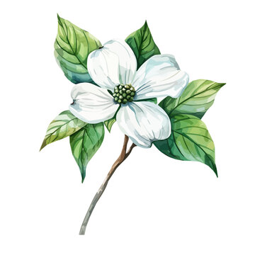 white dogwood flower watercolor painting clip art preview