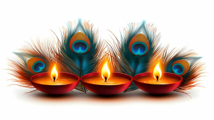 Fototapeta premium 3D Glossy Background Featuring Diwali Lamps and Swirling Floral Designs for Festive Banners - Vibrant Cultural Spirit of Diwali