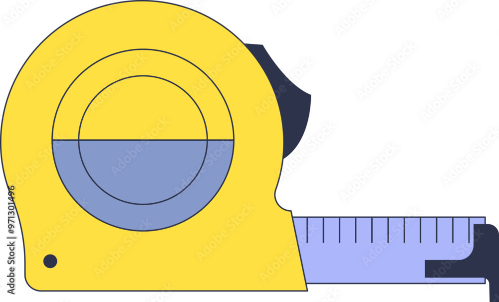 Poster yellow retractable tape measure partially extended, symbolizing precision and measurement in constru