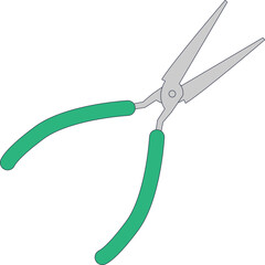 Vector illustration of needle-nose pliers with green handles, symbolizing precision tool control.