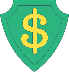 A green shield with a bold yellow dollar sign, symbolizing financial security or protection.