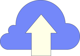 Blue cloud with a beige upward arrow symbolizing cloud storage upload.
