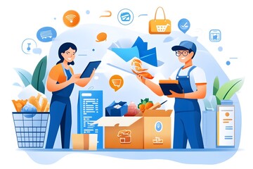 Online Grocery Shopping Delivery Service Concept Illustration.