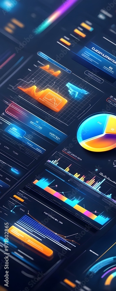 Poster futuristic data analysis interface.