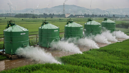 Usine de traitement environnemental avec r&eacute;servoirs verts