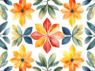 Obraz premium Eco-Friendly Watercolor Rangoli Tiles: Seamless Designs with Bamboo Leaves & Reusable Elements in Soft Natural Colors for Sustainable Cultural Heritage