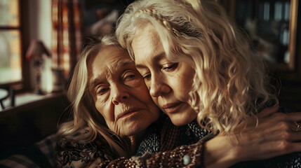 Obraz premium a young female nurse looks at an elderly female patient