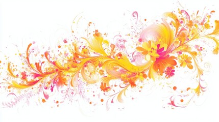 Abstract swirls of flowers in yellow, orange, and pink, creating a vibrant, intricate design on a clean white background