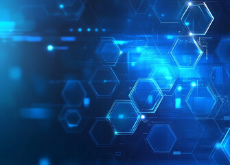 Obraz premium Abstract blue technological background with hexagons and light effects. Digital illustration of a futuristic design for web, mobile app, or presentation. 