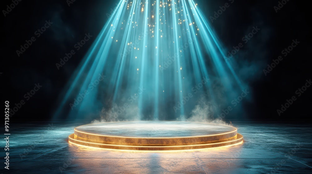 Aufkleber a mesmerizing stage illuminated with vibrant beams of light, creating a magical atmosphere perfect f