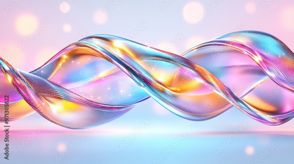 Poster a mesmerizing twist of colorful translucent waves, creating a stunning visual effect with shimmering
