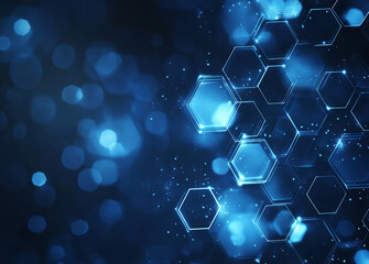 Abstract blue technological background with hexagons and light effects. Digital illustration of a futuristic design for web, mobile app, or presentation. 