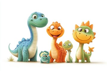 Obraz premium Cute Cartoon Dinosaurs Family