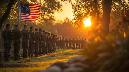 Formal flag-raising event with participants in uniform saluting the American flag on Flag Day.
