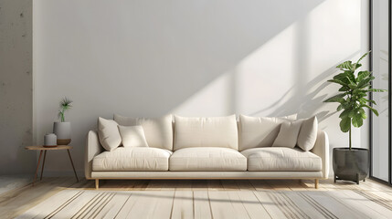 Interior of modern living room with comfortable sofa 3d rendering. Generative Ai.