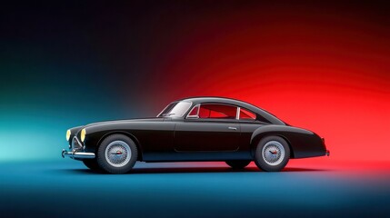 Fototapeta premium Dark Horse Classic Car in Motion Against a Vibrant Background.