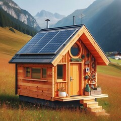 oranges Tiny House mit einer Solaranlage