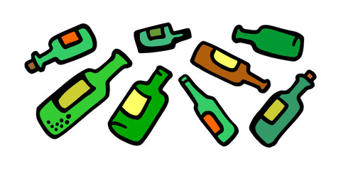 banner of bottles, illustration, on a white background
