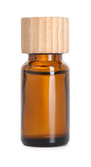 Bottle of essential oil isolated on white
