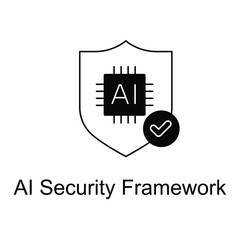 AI Security Framework Monoline Icon Design. Represents AI in Security, AI Security Solutions, AI Security Software, AI Cybersecurity. Vector icon with editable Strokes and Colors.