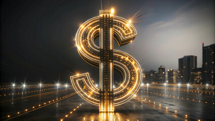 Flat Glowing Abstract Dollar Sign with Light Trails - Vibrant Digital Art Symbolizing Profits and Financial Success in a Modern Wealth Theme