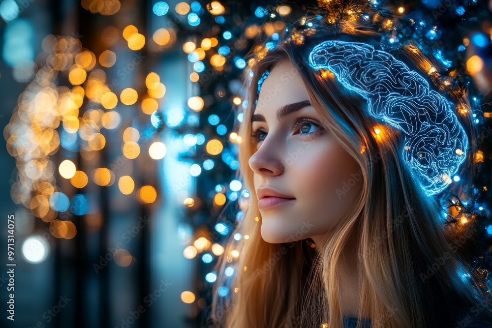 Aufkleber bioelectricity neurointerfaces brain augmentation electrophysiology and neurophotonics woman with il
