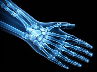 Naklejka premium technical x-ray image of human hand bones with precise labeling and clean design