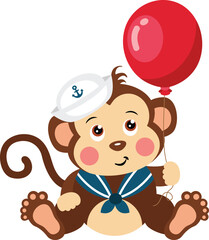 Cute sailor monkey holding a balloon