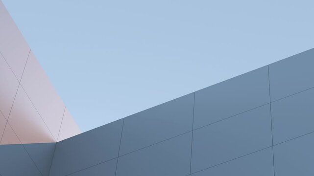 Concrete, block wall with sunset beam and sky. Architectural design, minimalist structure. Modern abstract high building,animation.3D render
