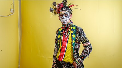 Fototapeta premium Vibrant day of the dead celebration with colorful costume and face paint
