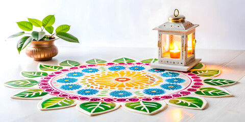 Fototapeta premium Seamless Eco-Friendly Watercolor Rangoli Celebration Tiles: Compostable Materials & Sustainable Designs for Festive Projects