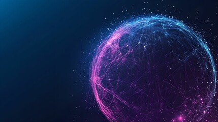 Obraz premium Abstract Globe Made of Floating Points and Lines on Dark Background, dark background, floating points, intricate, purple